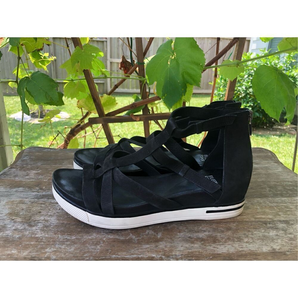 Eileen Fisher Women's Sola Tumbled Nubuck Leather Back Zip Sandals 9